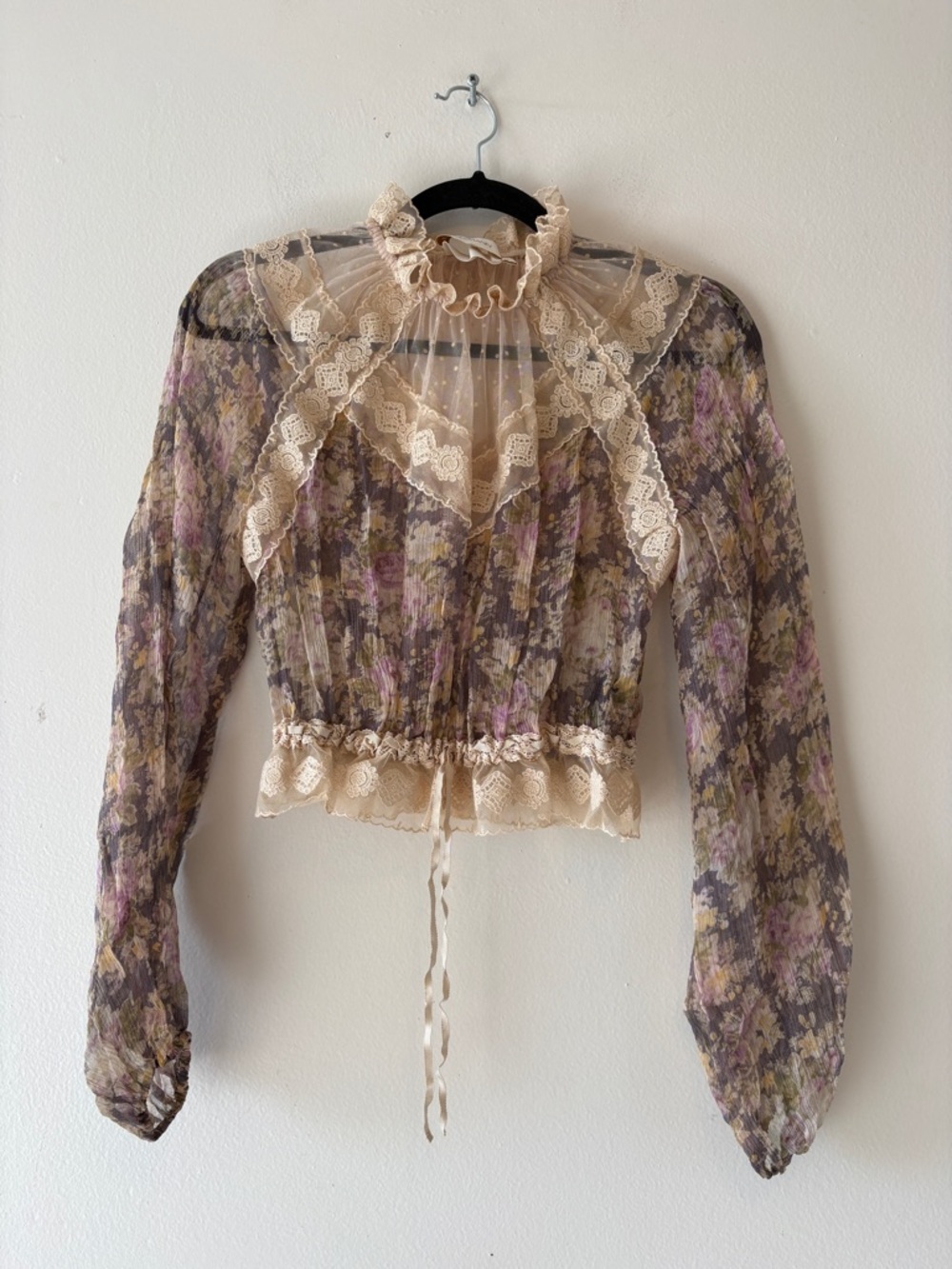 Zimmermann Lavender Floral Lace-Trim Sheer Blouse - Picture 5 of 10